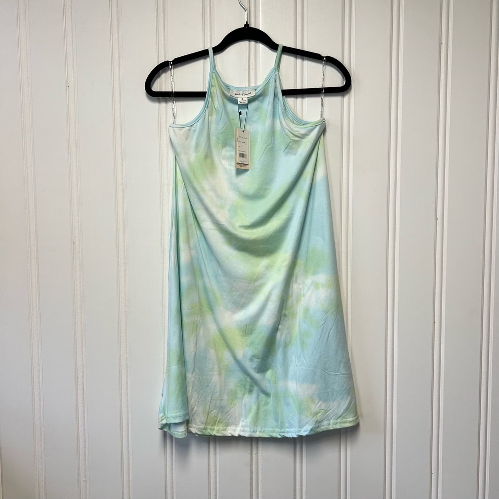 Kiwi + Punch Tie Dye Slip Dress Size S Blue Lime Spaghetti Strap NWT